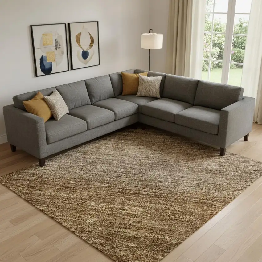 Brown And Khaki Striped Washable Area Rug With UV Protection Photo 2