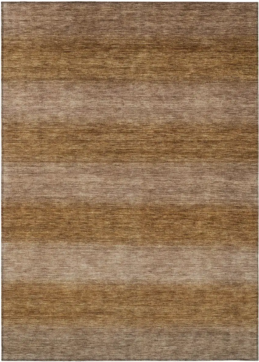 Brown And Khaki Striped Washable Indoor Outdoor Area Rug Photo 1