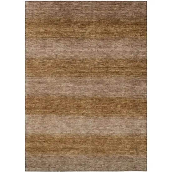 Brown And Khaki Striped Washable Indoor Outdoor Area Rug Photo 1