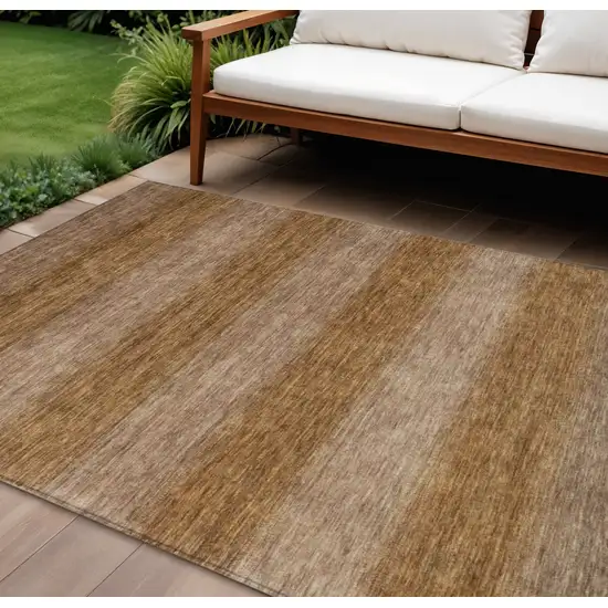 Brown And Khaki Striped Washable Indoor Outdoor Area Rug Photo 2