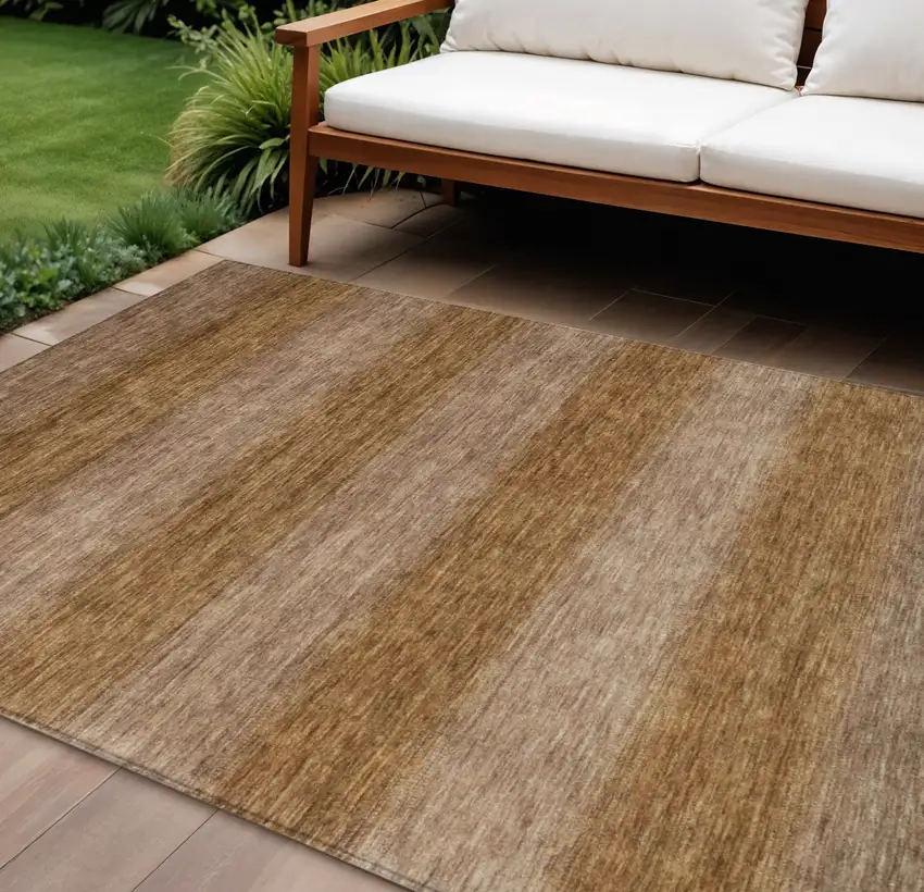 Brown And Khaki Striped Washable Indoor Outdoor Area Rug Photo 2