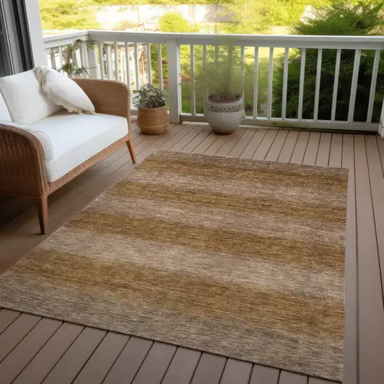 Brown And Khaki Striped Washable Indoor Outdoor Area Rug Photo 7