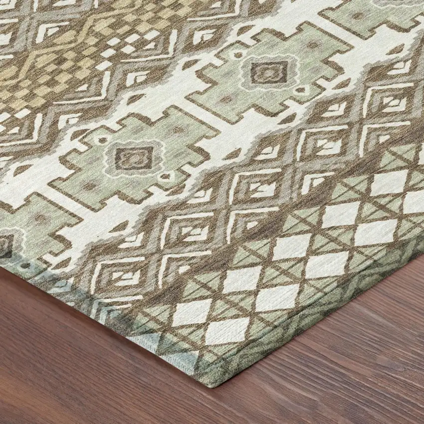 Brown And Khaki Striped Washable Indoor Outdoor Area Rug Photo 3