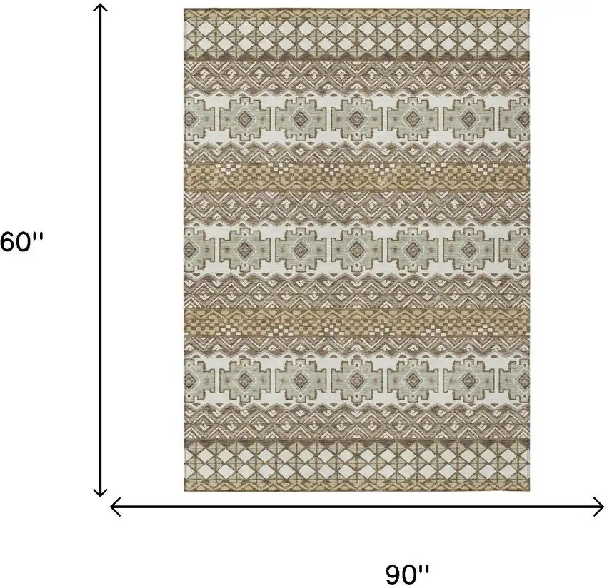 Brown And Khaki Striped Washable Indoor Outdoor Area Rug Photo 5