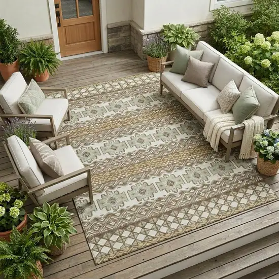 Brown And Khaki Striped Washable Indoor Outdoor Area Rug Photo 1