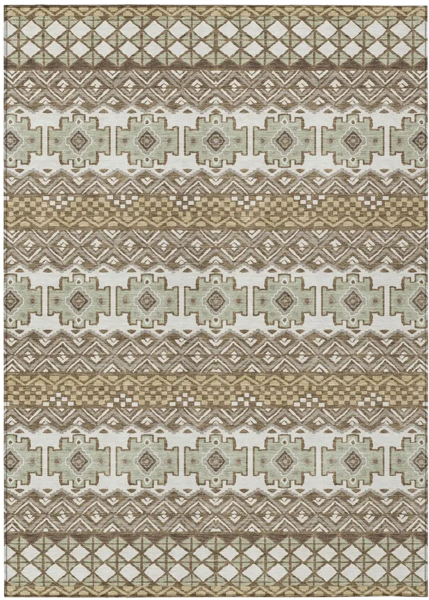 Brown And Khaki Striped Washable Indoor Outdoor Area Rug Photo 2