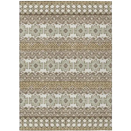 Brown And Khaki Striped Washable Indoor Outdoor Area Rug Photo 2
