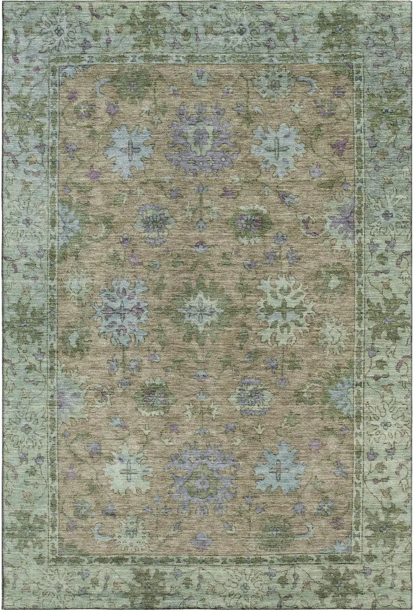 Brown And Lavender Oriental Washable Area Rug With UV Protection Photo 1