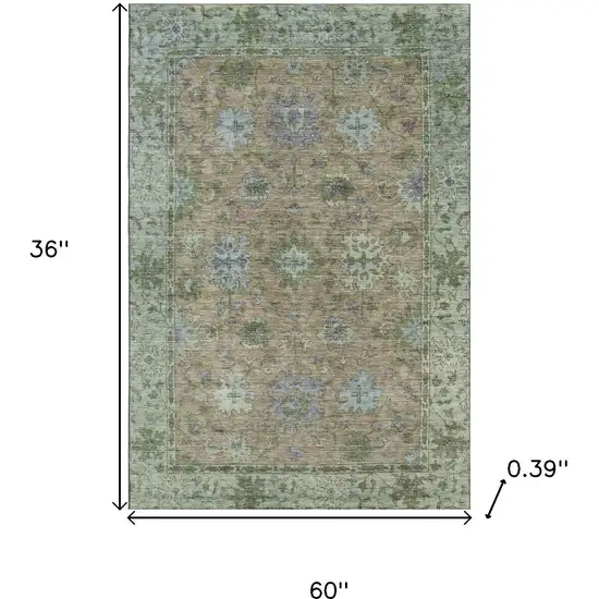 Brown And Lavender Oriental Washable Area Rug With UV Protection Photo 9