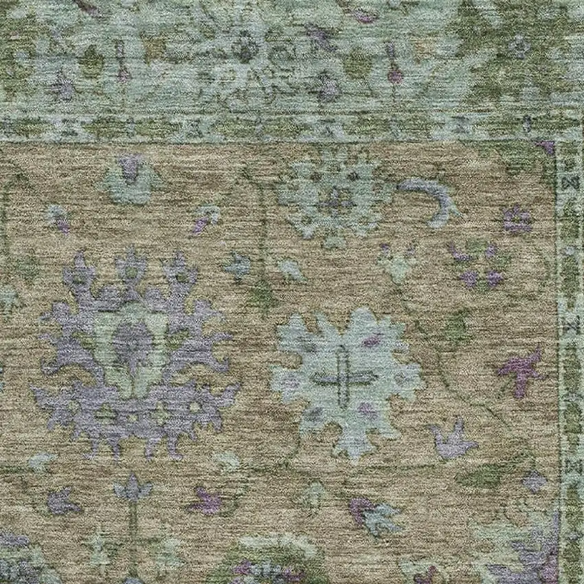 Brown And Lavender Oriental Washable Area Rug With UV Protection Photo 3