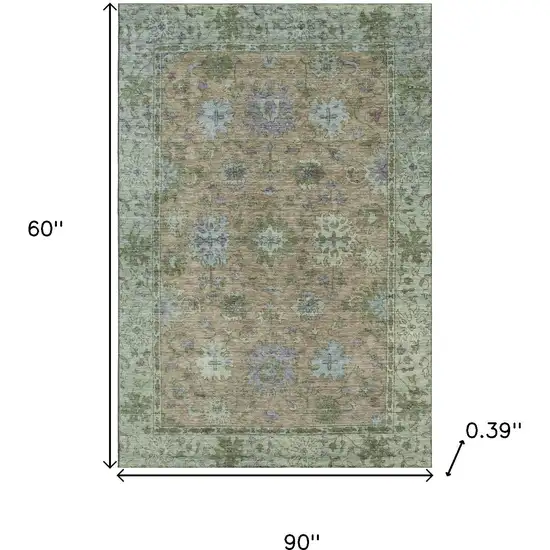 Brown And Lavender Oriental Washable Area Rug With UV Protection Photo 9