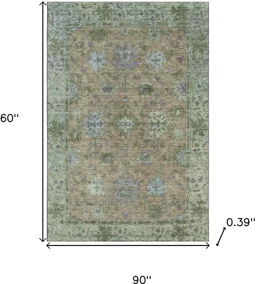 Brown And Lavender Oriental Washable Area Rug With UV Protection Photo 9