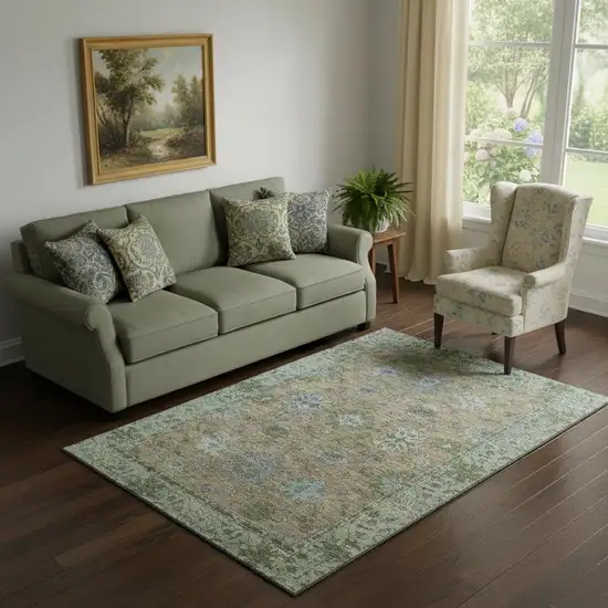 Brown And Lavender Oriental Washable Area Rug With UV Protection Photo 2