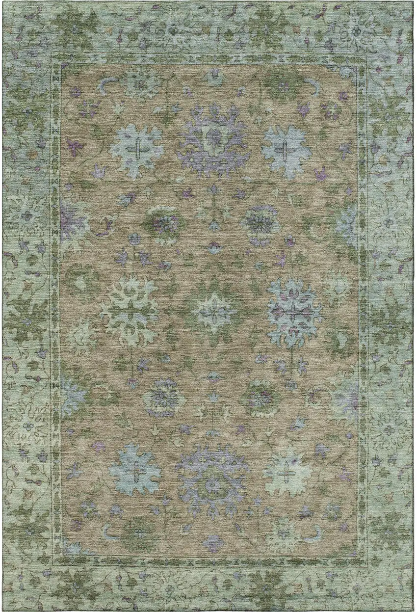 Brown And Lavender Oriental Washable Area Rug With UV Protection Photo 4