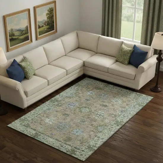 Brown And Lavender Oriental Washable Area Rug With UV Protection Photo 2