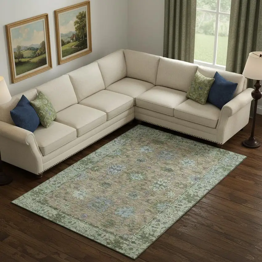 Brown And Lavender Oriental Washable Area Rug With UV Protection Photo 2