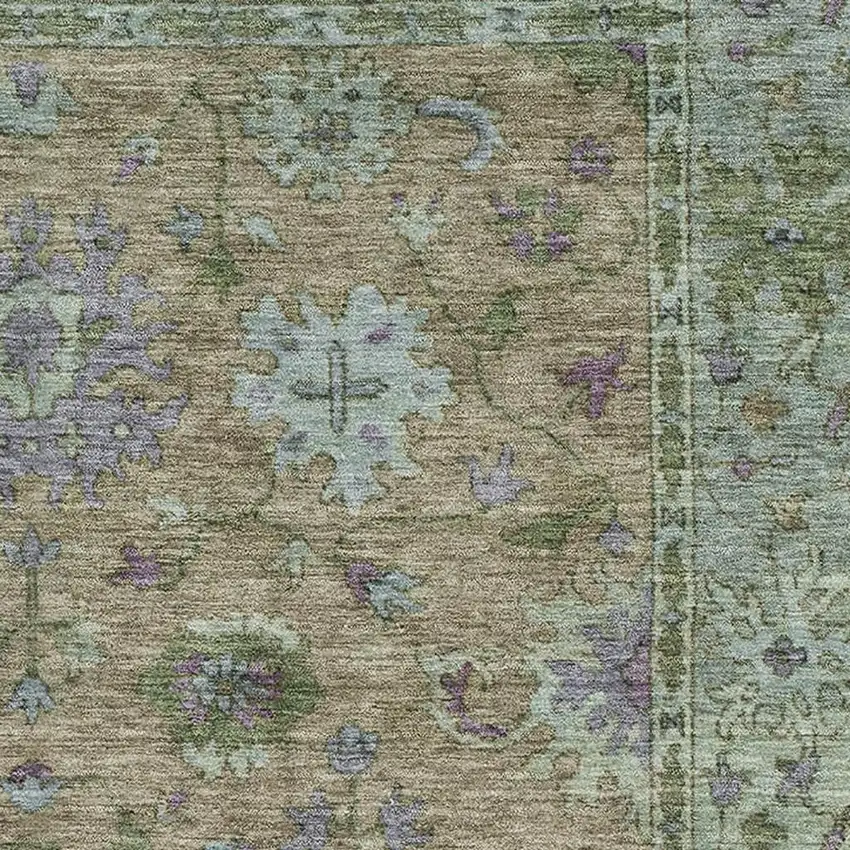 Brown And Lavender Oriental Washable Area Rug With UV Protection Photo 3