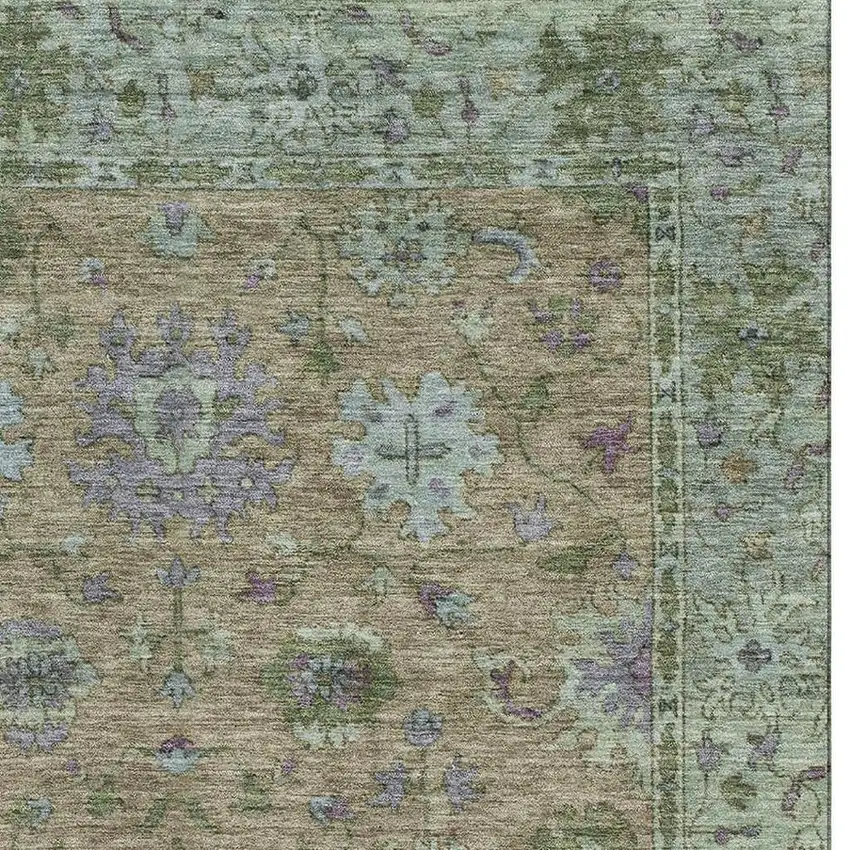 Brown And Lavender Oriental Washable Area Rug With UV Protection Photo 4