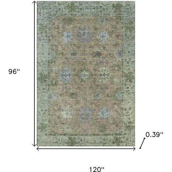 Brown And Lavender Oriental Washable Area Rug With UV Protection Photo 9