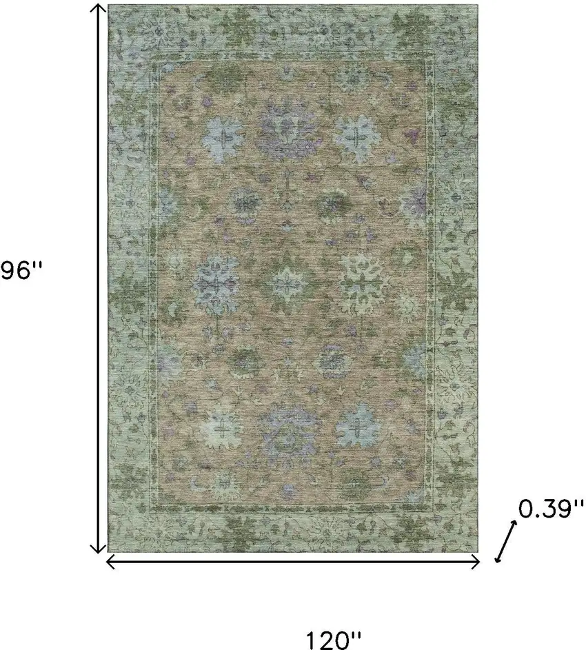 Brown And Lavender Oriental Washable Area Rug With UV Protection Photo 9