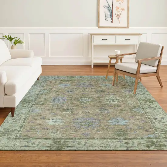 Brown And Lavender Oriental Washable Area Rug With UV Protection Photo 6