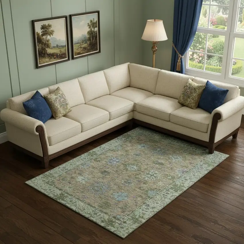 Brown And Lavender Oriental Washable Area Rug With UV Protection Photo 2