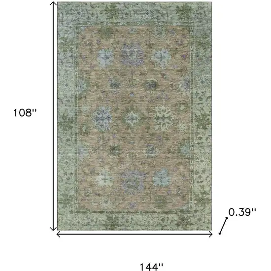 Brown And Lavender Oriental Washable Area Rug With UV Protection Photo 9