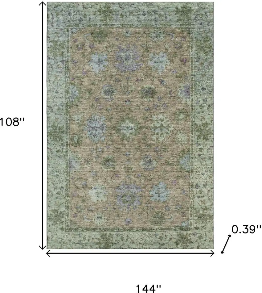 Brown And Lavender Oriental Washable Area Rug With UV Protection Photo 9