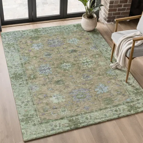 Brown And Lavender Oriental Washable Area Rug With UV Protection Photo 5