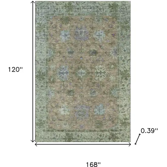 Brown And Lavender Oriental Washable Area Rug With UV Protection Photo 9