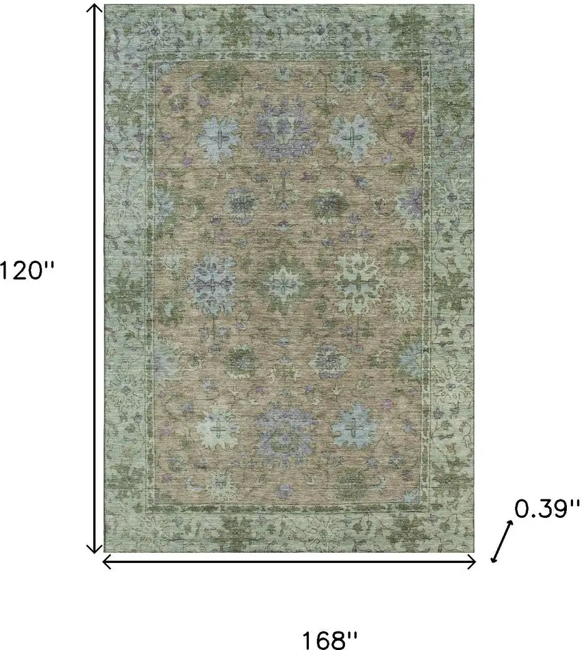 Brown And Lavender Oriental Washable Area Rug With UV Protection Photo 9