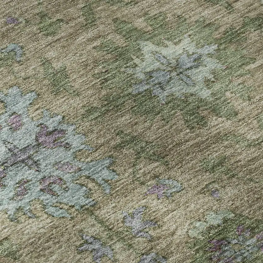 Brown And Lavender Oriental Washable Area Rug With UV Protection Photo 8