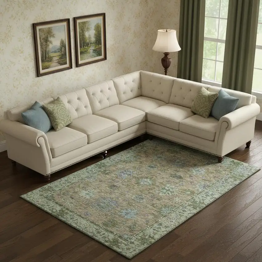 Brown And Lavender Oriental Washable Area Rug With UV Protection Photo 2