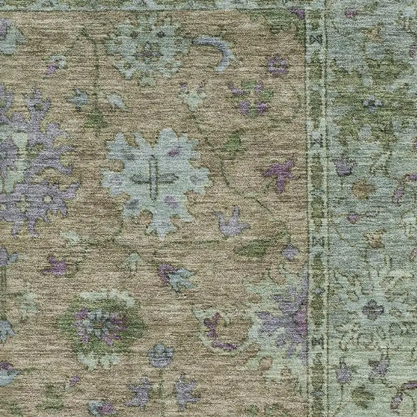 Brown And Lavender Oriental Washable Area Rug With UV Protection Photo 3