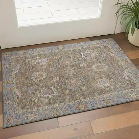 Brown And Lavender Oriental Washable Area Rug With UV Protection Photo 2