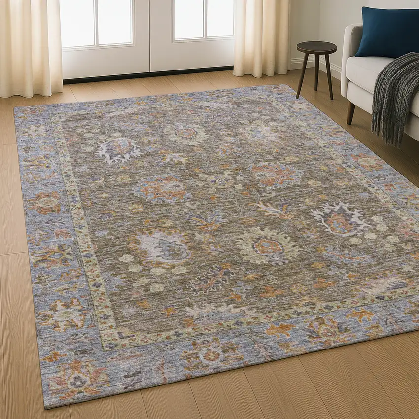 Brown And Lavender Oriental Washable Area Rug With UV Protection Photo 5