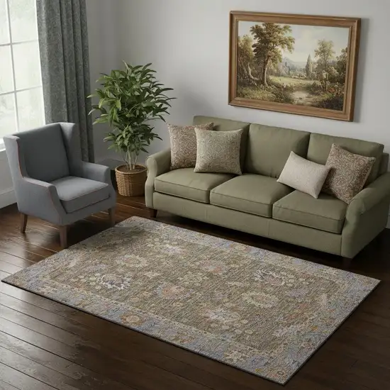 Brown And Lavender Oriental Washable Area Rug With UV Protection Photo 2