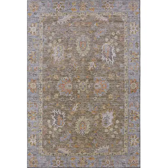 Brown And Lavender Oriental Washable Area Rug With UV Protection Photo 4