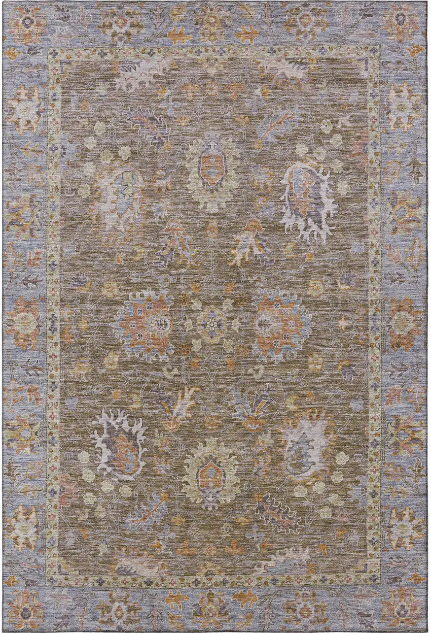 Brown And Lavender Oriental Washable Area Rug With UV Protection Photo 4