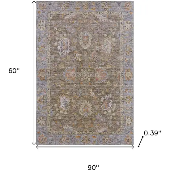 Brown And Lavender Oriental Washable Area Rug With UV Protection Photo 9