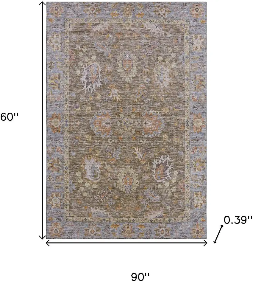 Brown And Lavender Oriental Washable Area Rug With UV Protection Photo 9