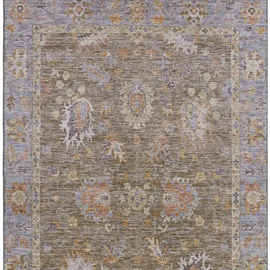 Brown And Lavender Oriental Washable Area Rug With UV Protection Photo 4