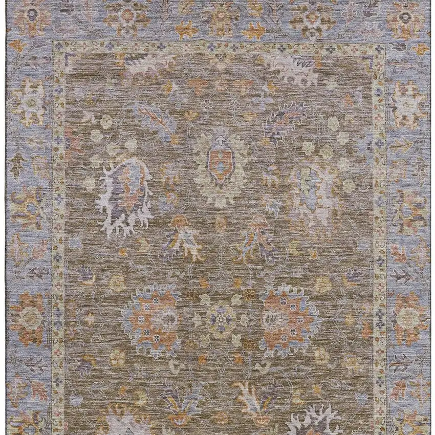 Brown And Lavender Oriental Washable Area Rug With UV Protection Photo 4