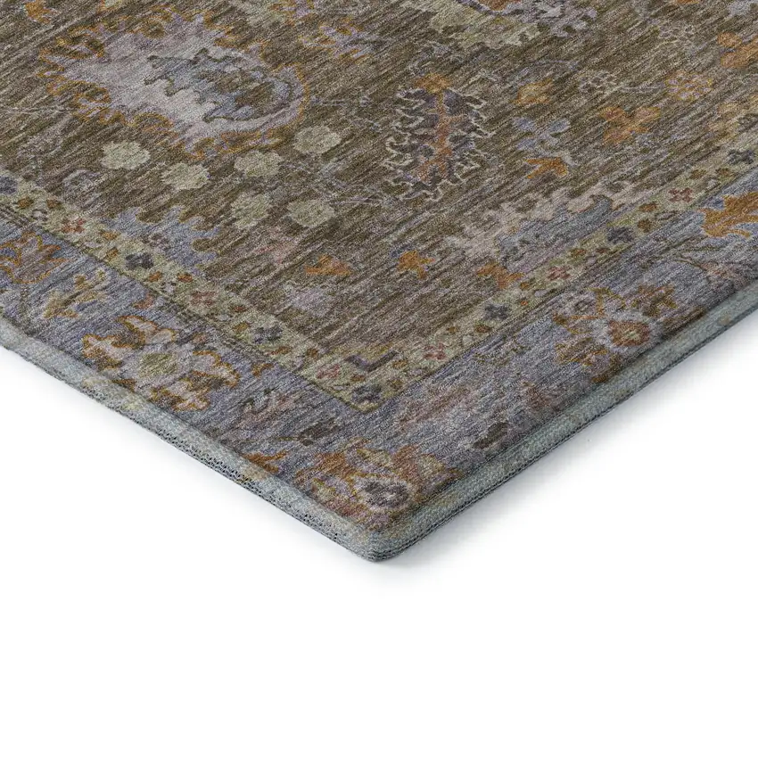 Brown And Lavender Oriental Washable Area Rug With UV Protection Photo 7