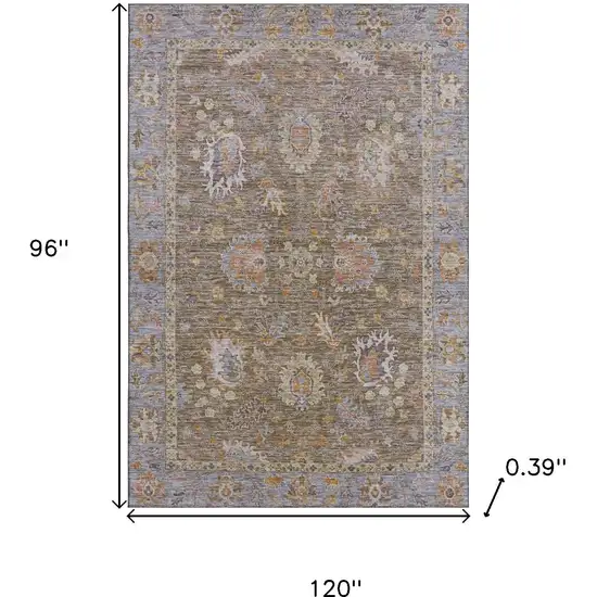Brown And Lavender Oriental Washable Area Rug With UV Protection Photo 9