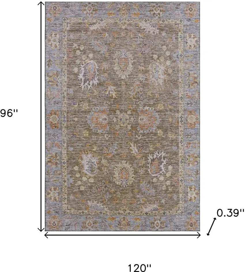 Brown And Lavender Oriental Washable Area Rug With UV Protection Photo 9
