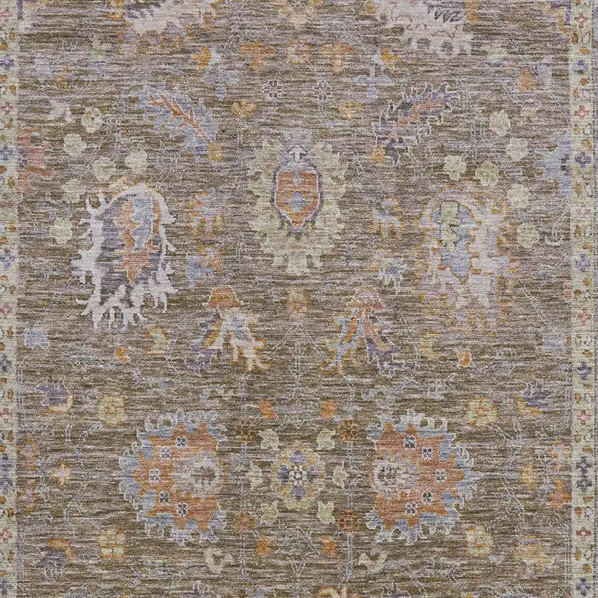 Brown And Lavender Oriental Washable Area Rug With UV Protection Photo 3