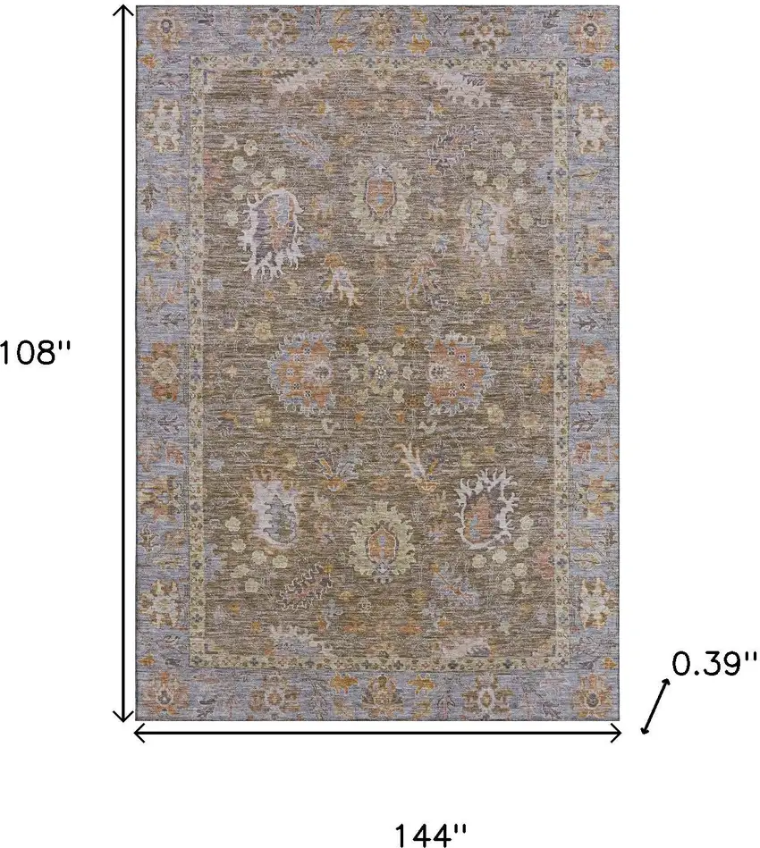 Brown And Lavender Oriental Washable Area Rug With UV Protection Photo 9