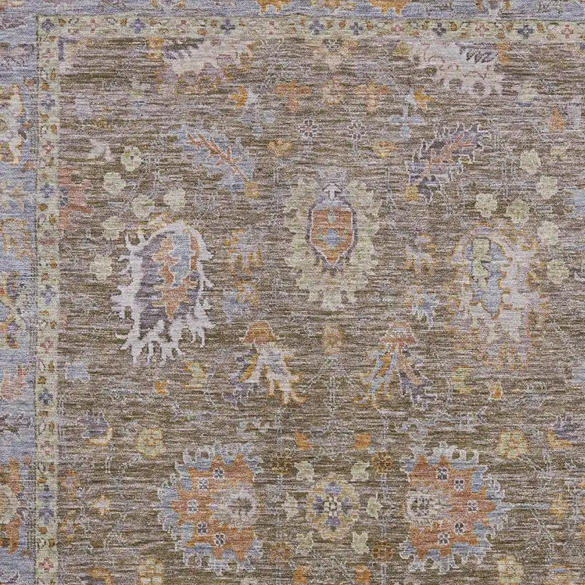 Brown And Lavender Oriental Washable Area Rug With UV Protection Photo 3