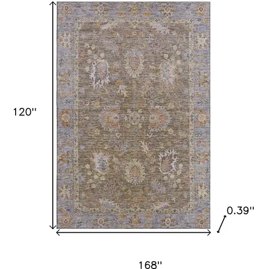 Brown And Lavender Oriental Washable Area Rug With UV Protection Photo 9